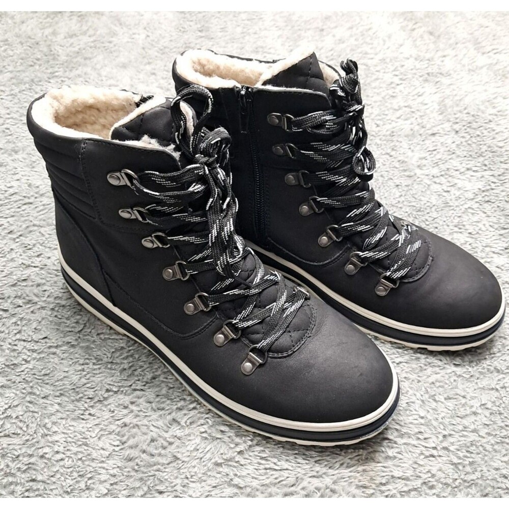 Extreme by Eddie Marc Black Sherpa Hiking Boots  Style Hero Lace Zip Up Booties